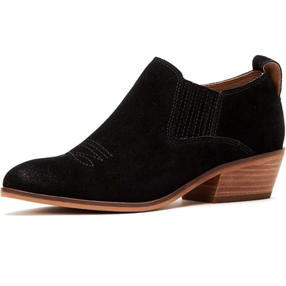 Frye and Co Black Rubie Western Slip On Suede Black Booties Size 8  NEW